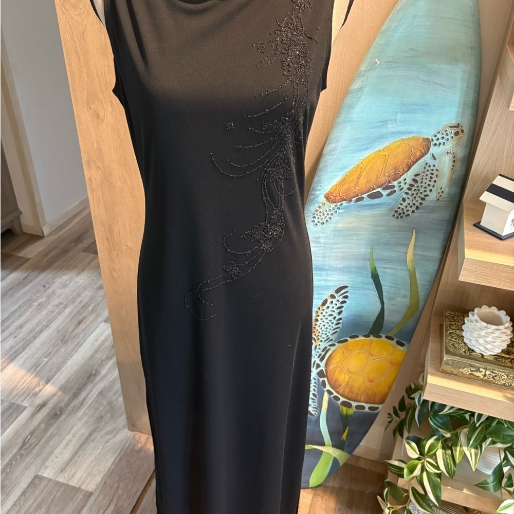 La Belle Black Cowl Neck Sheath Maxi Dress